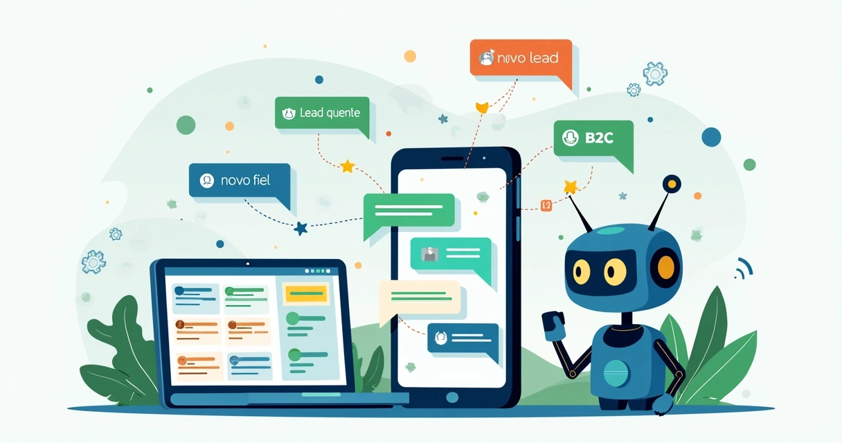 Ilustração de segmentação de leads no WhatsApp com IA em painel de CRM 