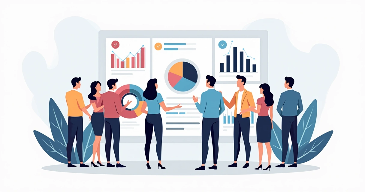 Diferentes tipos de parceiros representados por pessoas ao redor de gráficos de leads 
