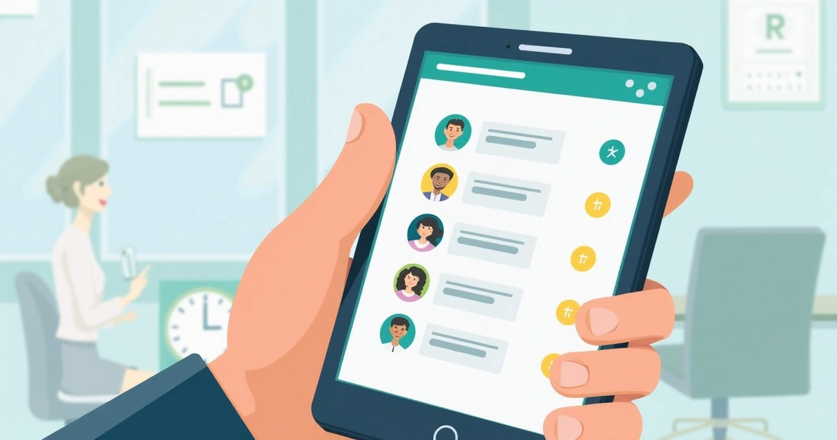 Tela de smartphone mostrando lista segmentada de clientes com etiquetas coloridas 