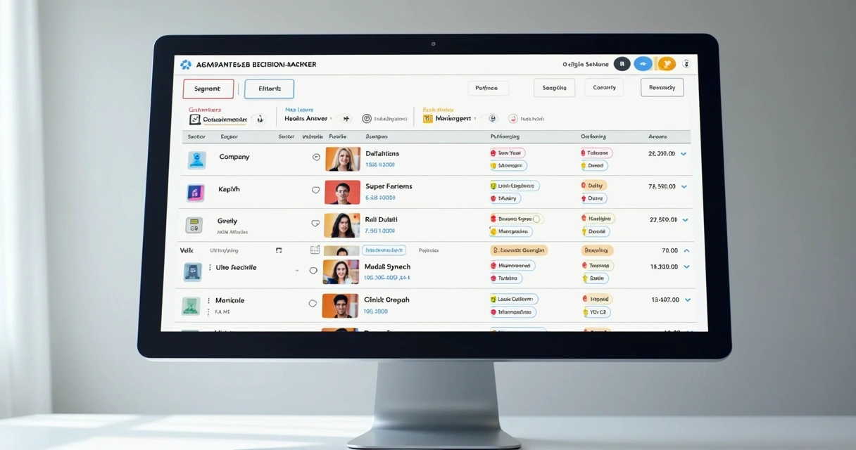 Lista segmentada de decisores B2B em tela de computador 