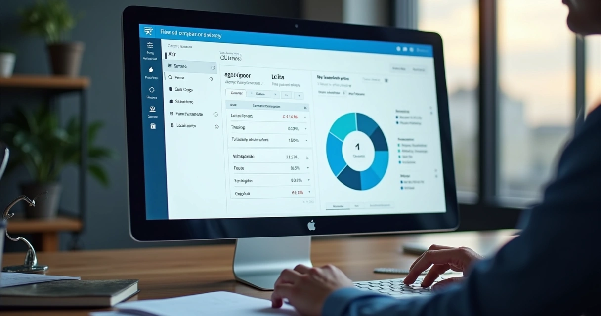 Ilustração de uma tela mostrando filtros de segmento e cargo com gráficos ao fundo 