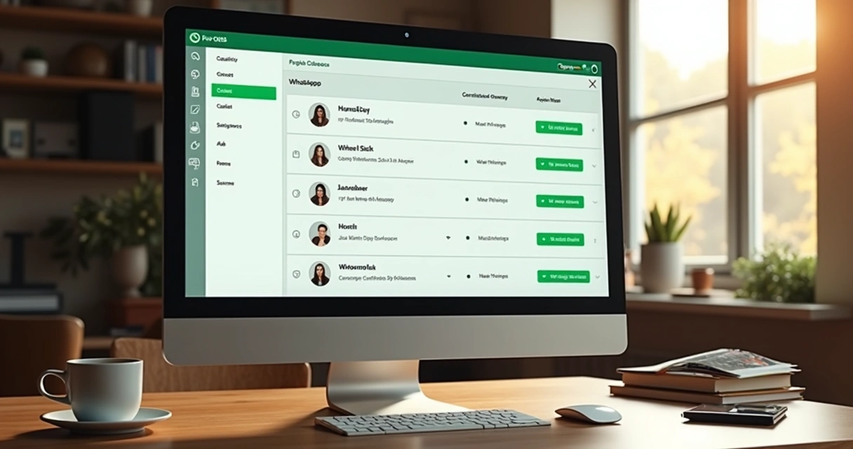 Tela de computador mostrando listas segmentadas de contatos no WhatsApp 