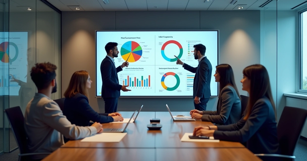 Equipe de marketing analisando gráficos e segmentando dados 