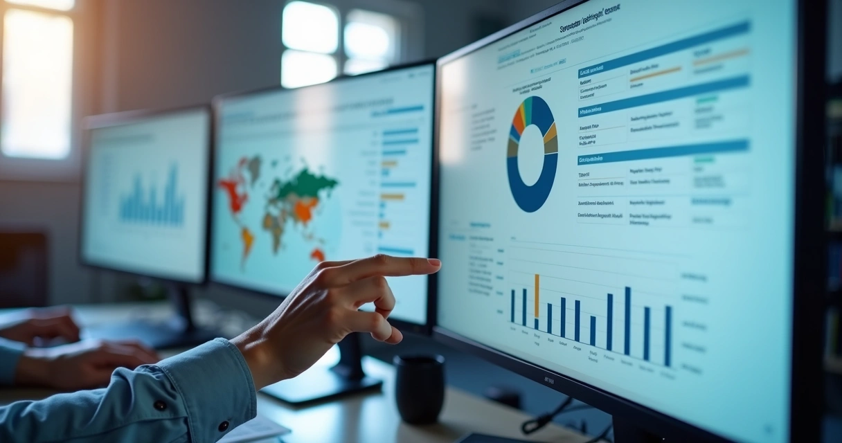 Anúncios digitais em telas mostrando dados segmentados de público B2B 