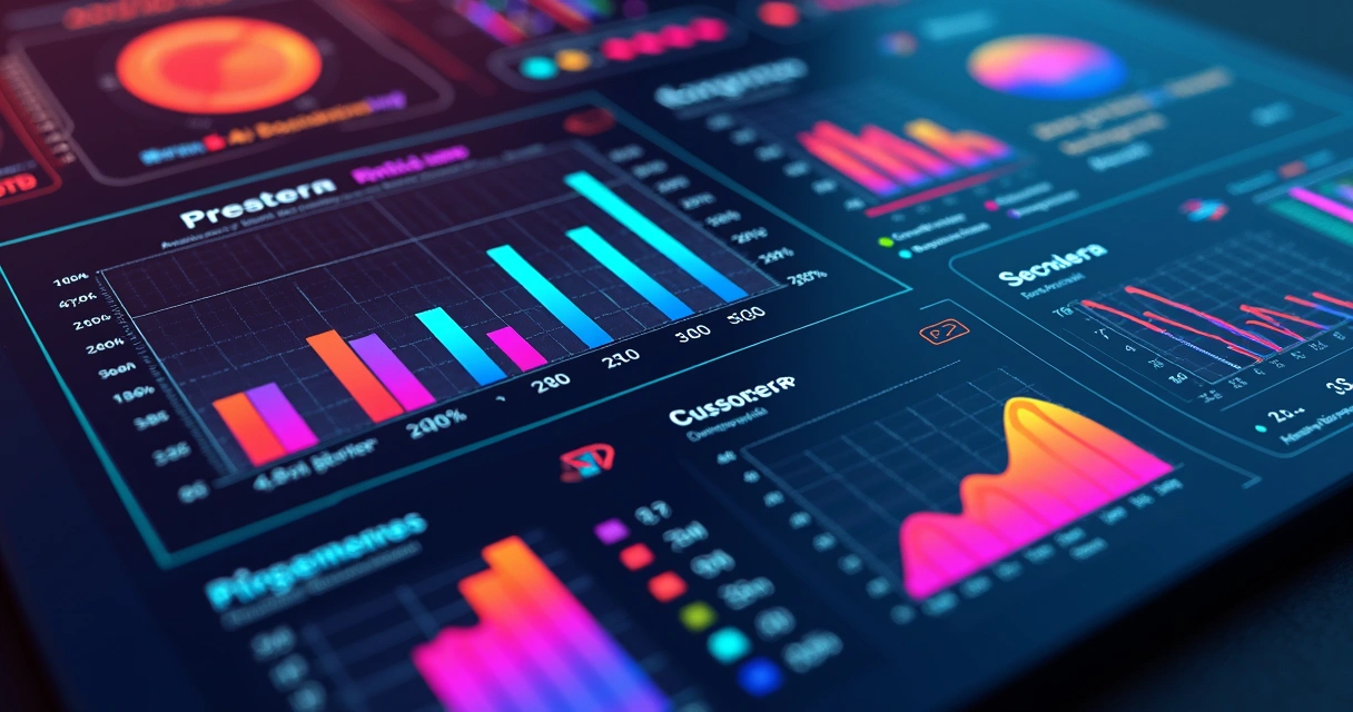 Dashboard colorido mostrando segmentação de clientes e indicadores 