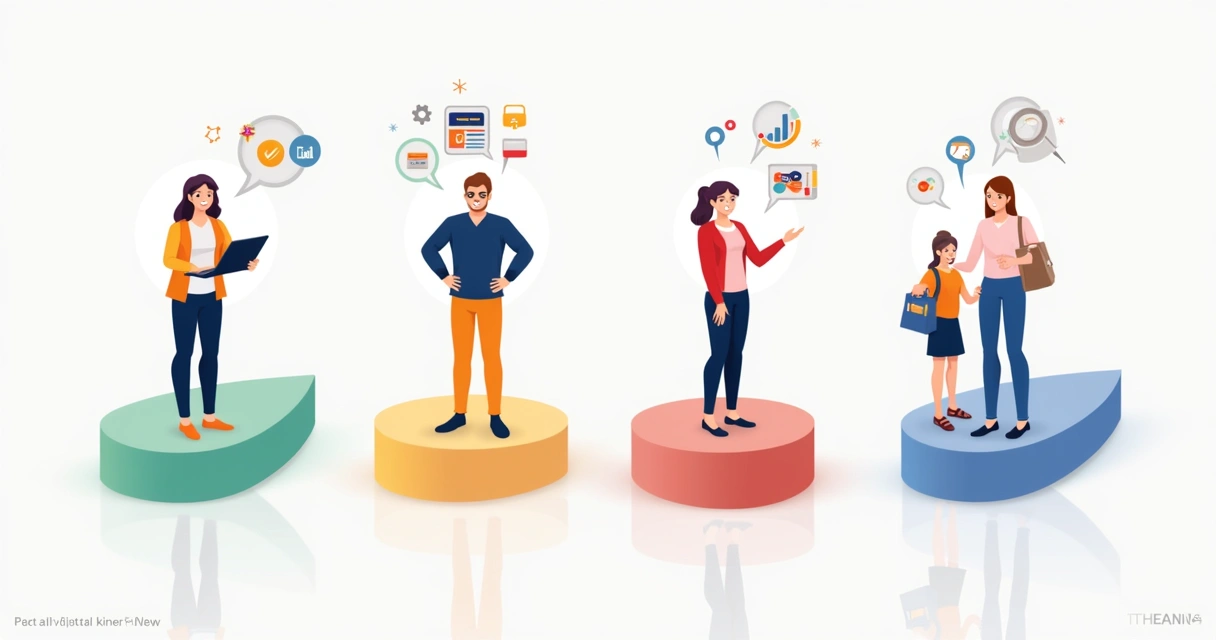 Grupos diferentes de personas ilustrando segmentação de marketing 