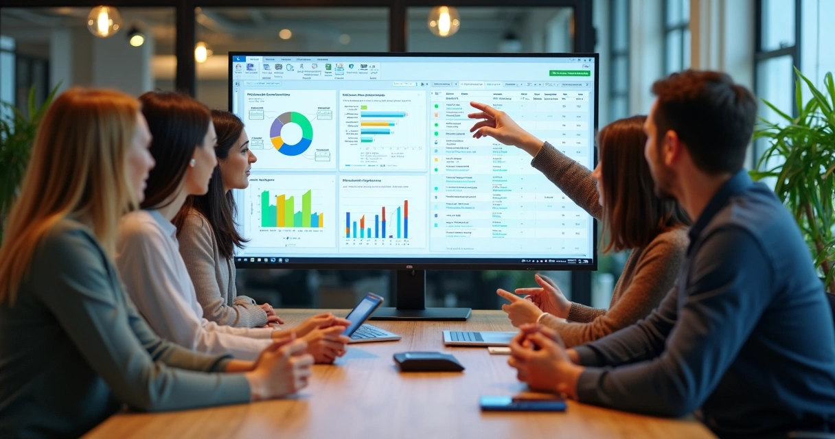 Equipe de e-commerce analisando listas segmentadas em uma tela 