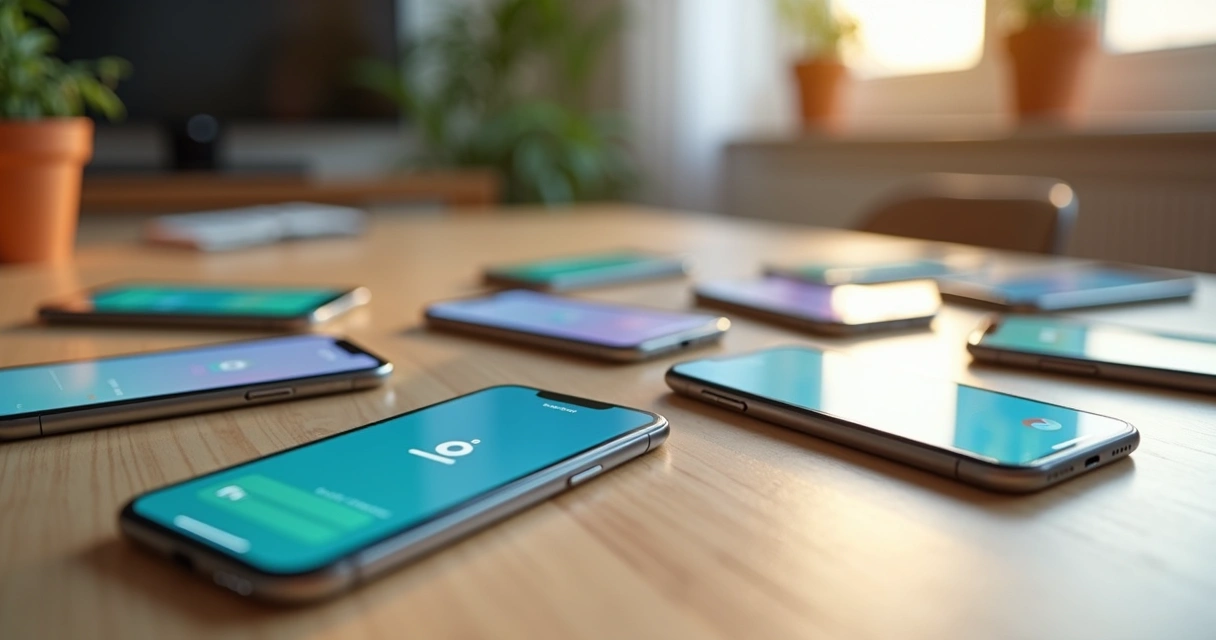 Ícones de celulares separados em grupos mostrando diferentes níveis de interação 