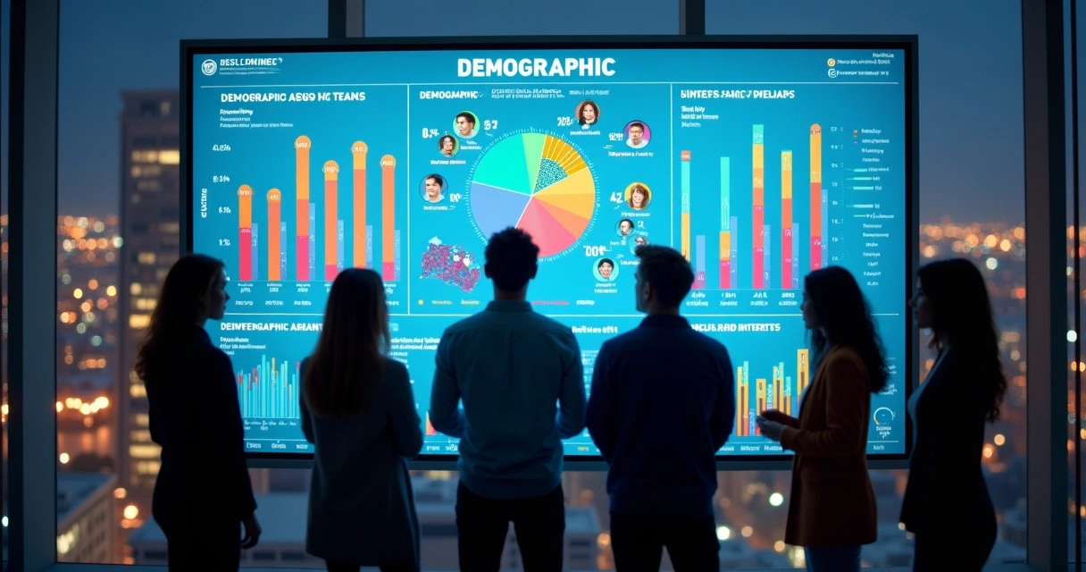Equipe analisando gráficos de segmentação de público