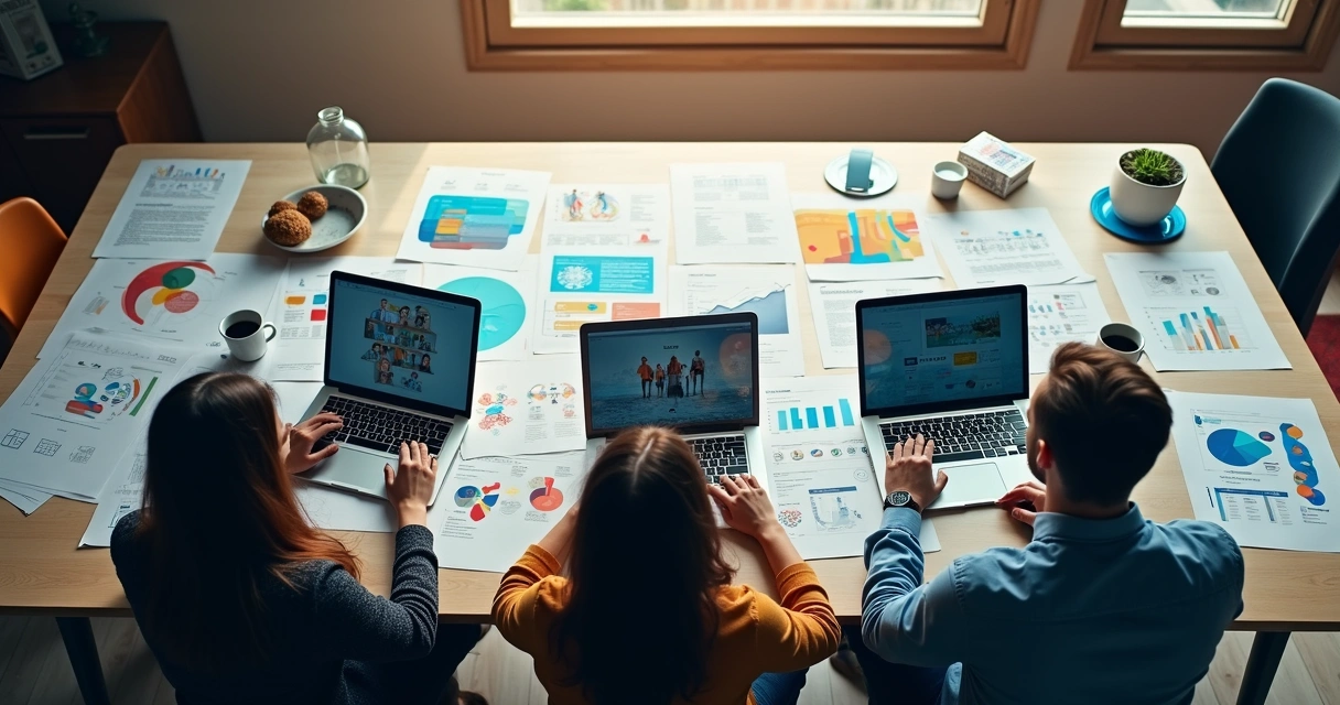 Equipe analisando gráficos para segmentação de público 