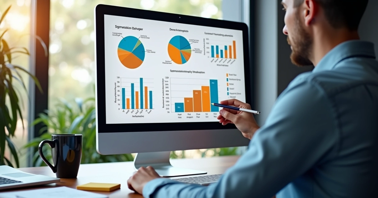 Painel com gráficos mostrando dados de segmentação de público 
