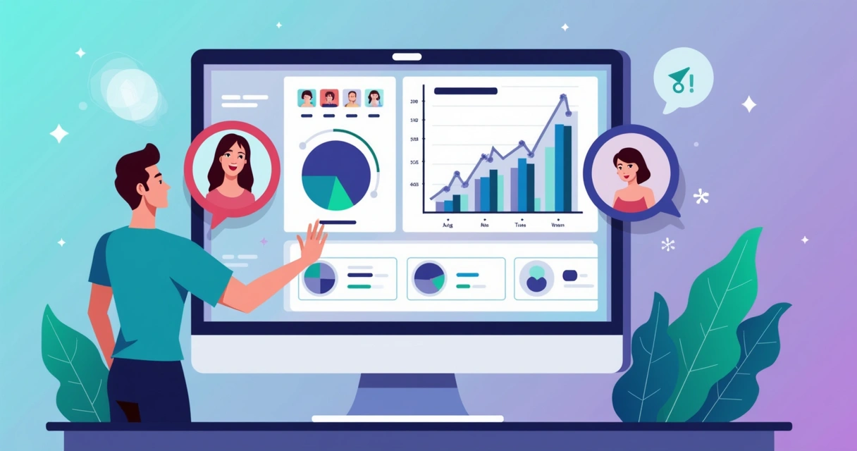 Anúncios segmentados por público específico, gráficos e ícones de perfil 