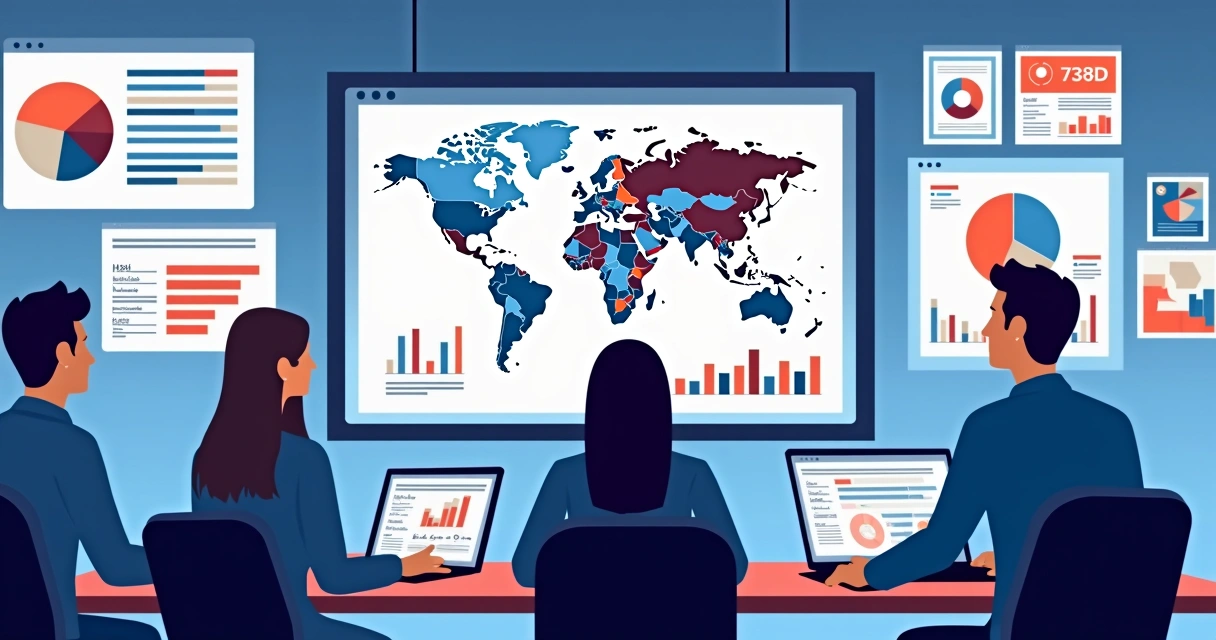 Equipe utilizando painéis digitais para segmentação de público da campanha 