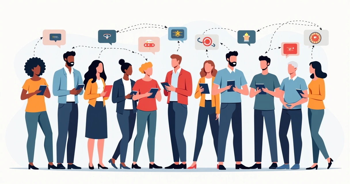 Ilustração de público segmentado para campanha política em dispositivos digitais 