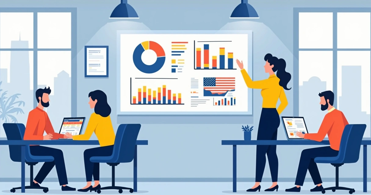 Painel digital com gráficos de segmentação de público em campanha eleitoral 