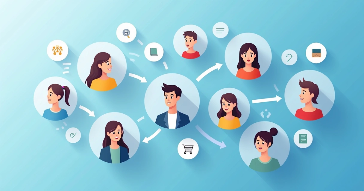 Segmentação de público digital com diferentes avatares coloridos 