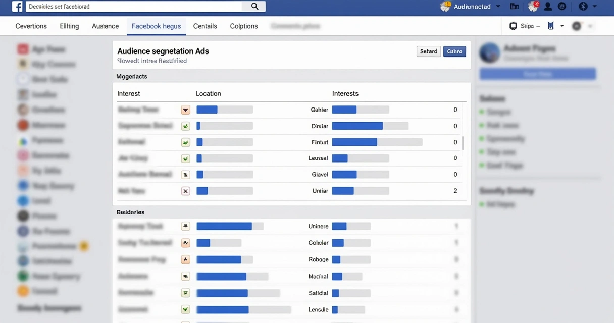 Tela de segmentação de público no Facebook Ads exibindo diferentes opções de filtro 