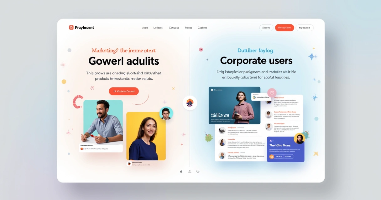 Landing page exibindo conteúdos personalizados para diferentes perfis de público. 
