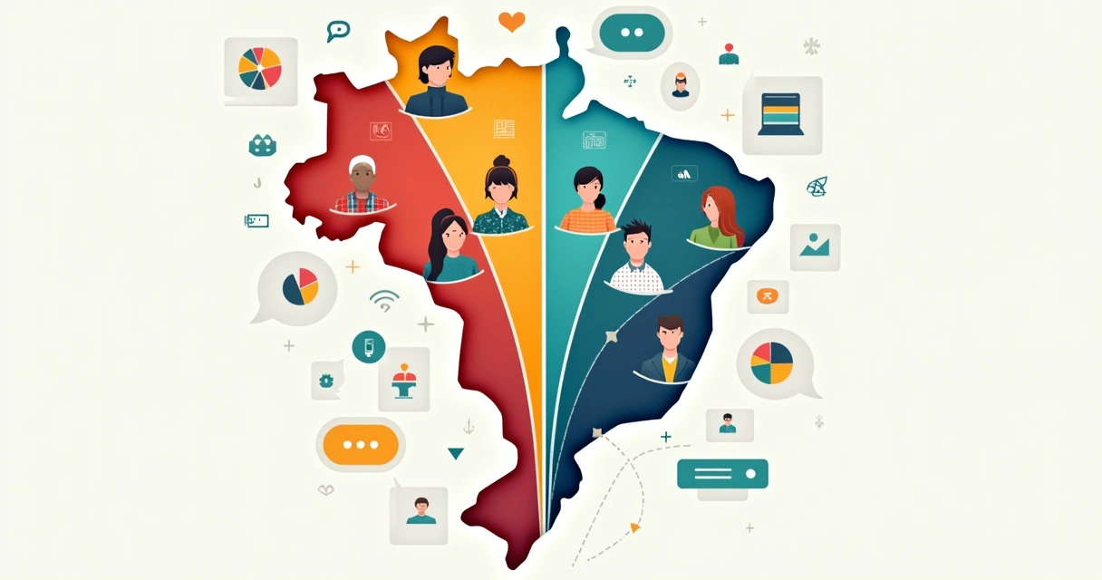 Gráfico colorido com personas representando grupos eleitorais diferentes