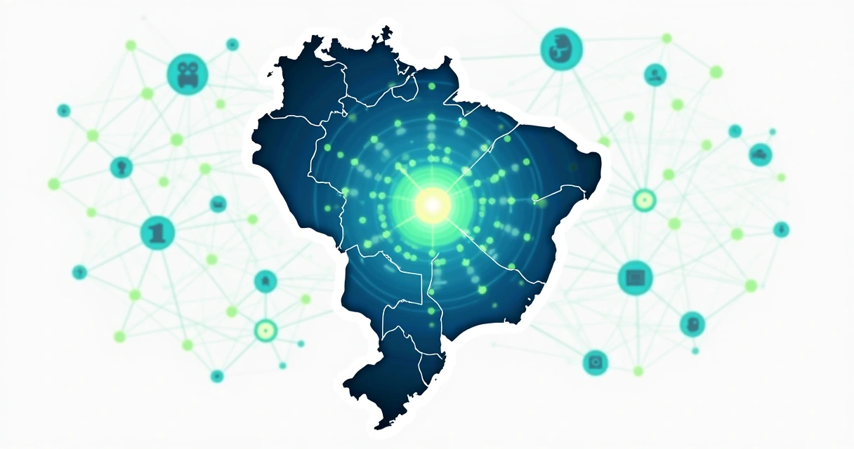 Mapa ilustrado do Brasil com círculos digitais destacando públicos diferentes por região