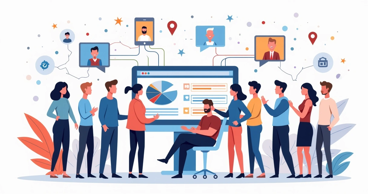 Painel mostrando diferentes perfis de compradores conectados a campanhas digitais