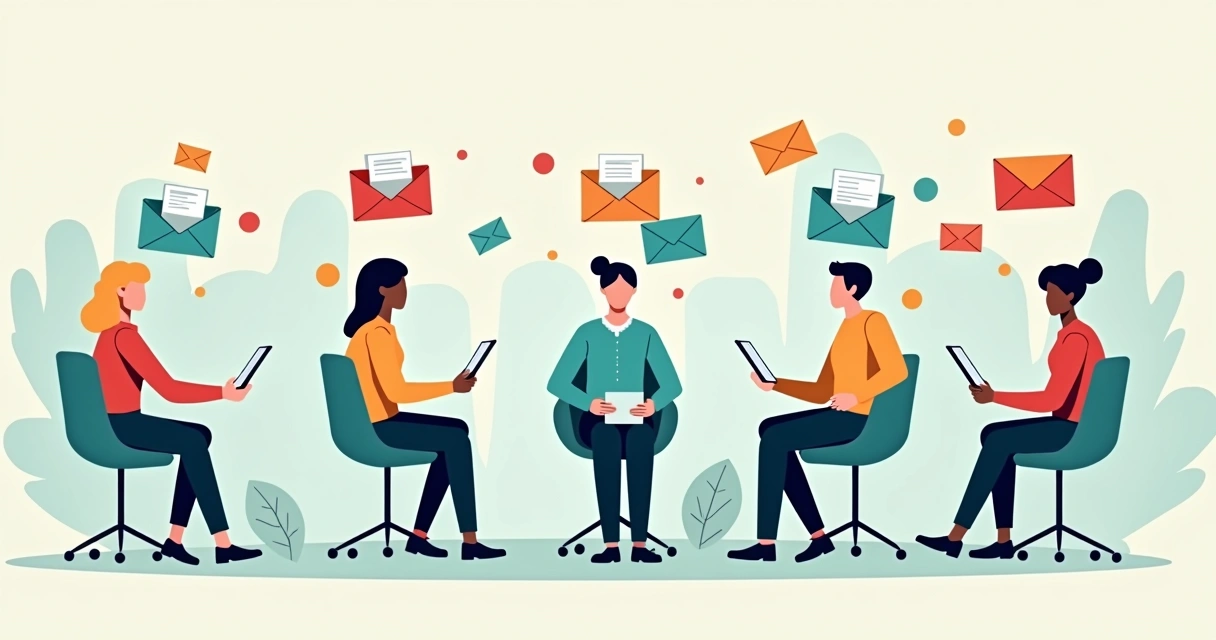 Grupos representando diferentes segmentos internos de um sindicato, cada um recebendo um email personalizado