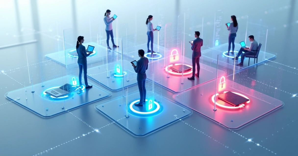 Rede corporativa segmentada em áreas protegidas por controles de acesso digitais 