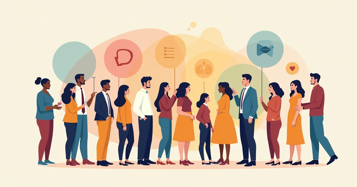 Grupos segmentados de pessoas em círculos de diferentes cores 
