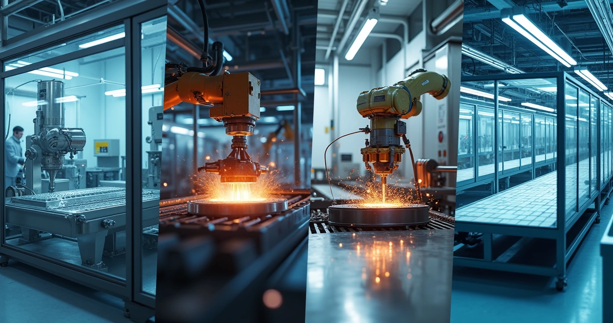 Colagem de diferentes setores industriais com máquinas e proteções 