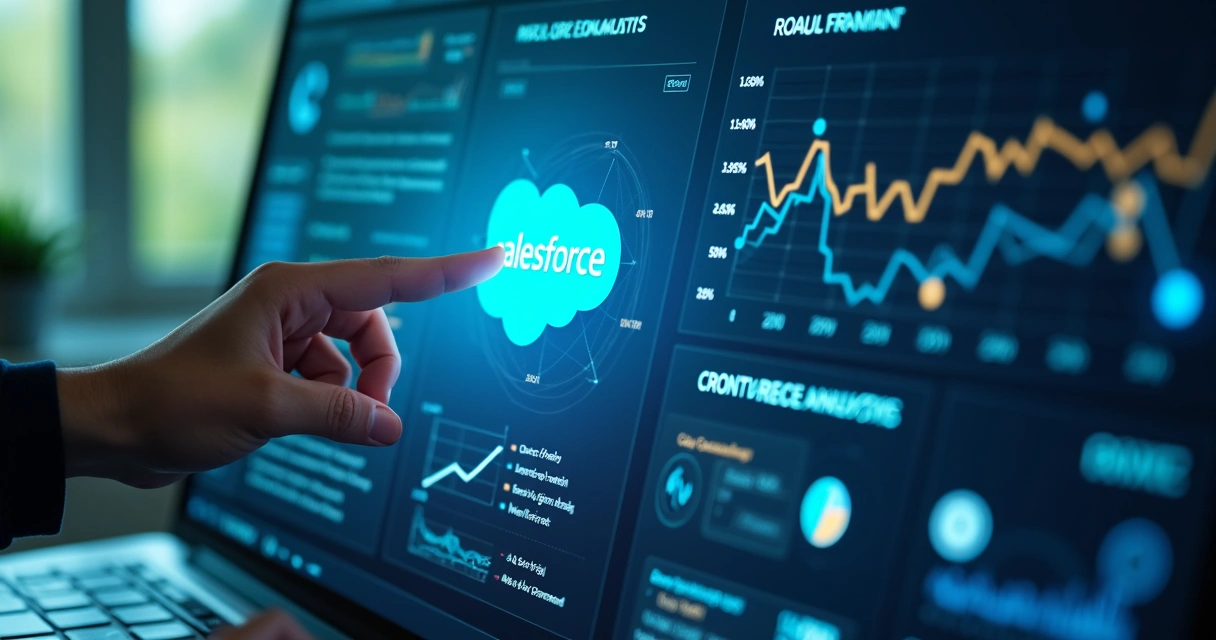 Painel digital mostrando Salesforce em diversos setores 