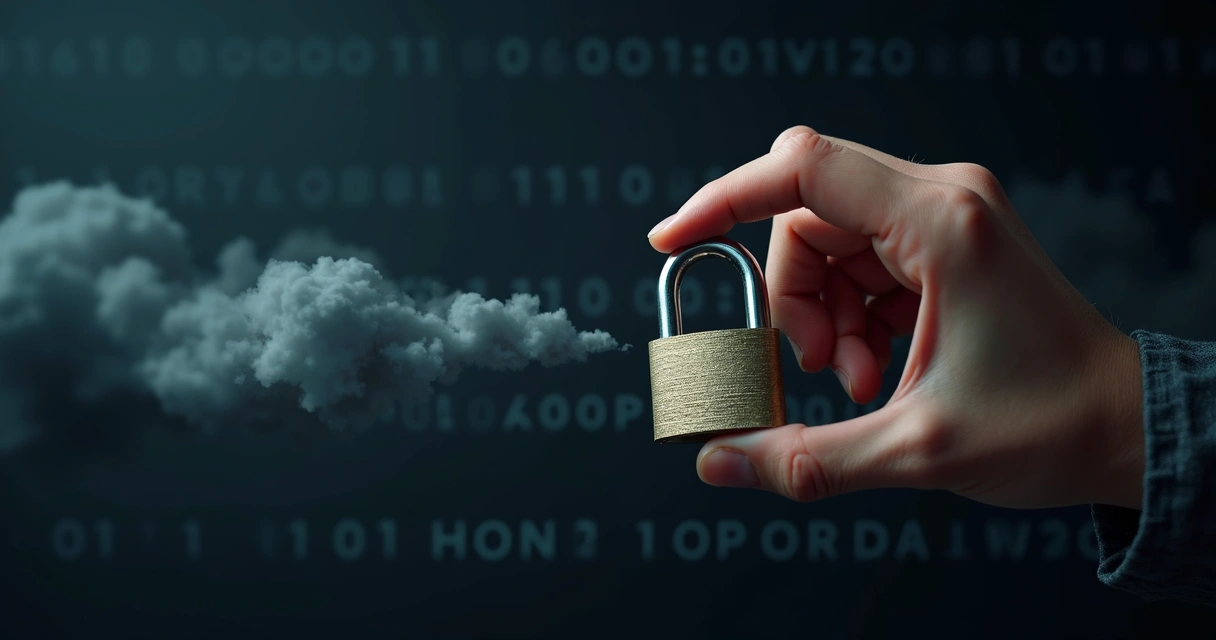 Mão segurando um cadeado aberto sobre um fundo escuro, simulando proteção de segredo 