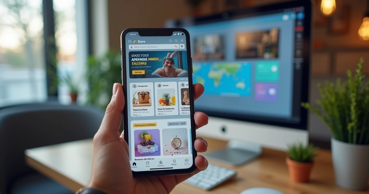 Vendedor acompanhando número de seguidores da loja em seu smartphone 
