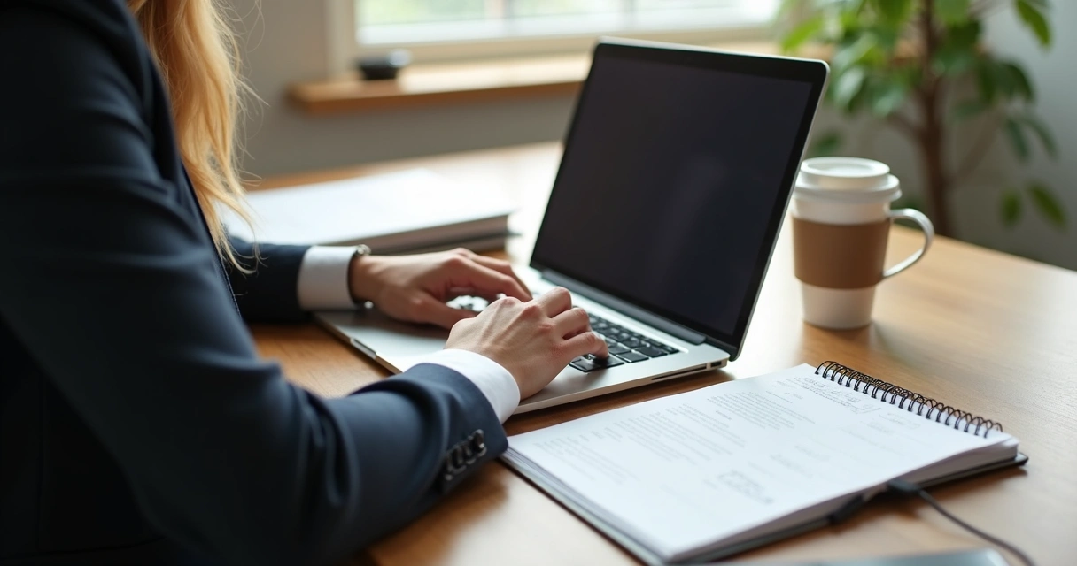 Pessoa enviando mensagem de follow-up pelo notebook após evento empresarial