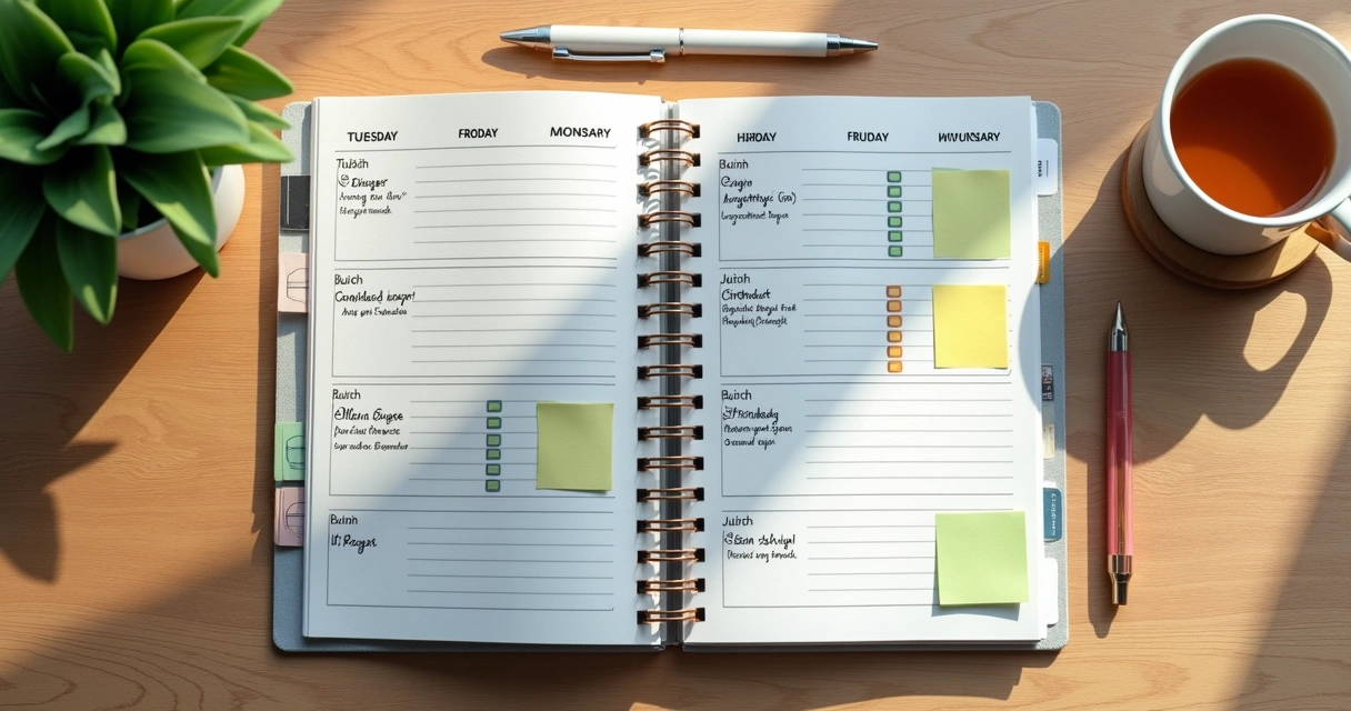 Calendario con listas y notas de hábitos diarios 