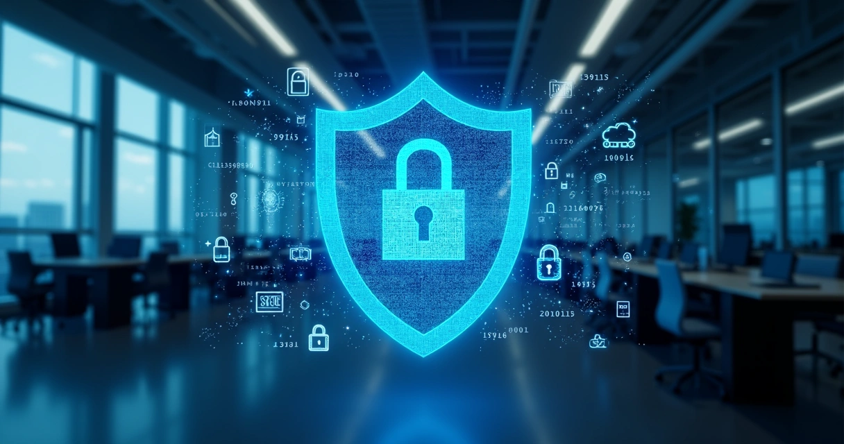 Inteligência artificial protegendo dados digitais em nuvem 