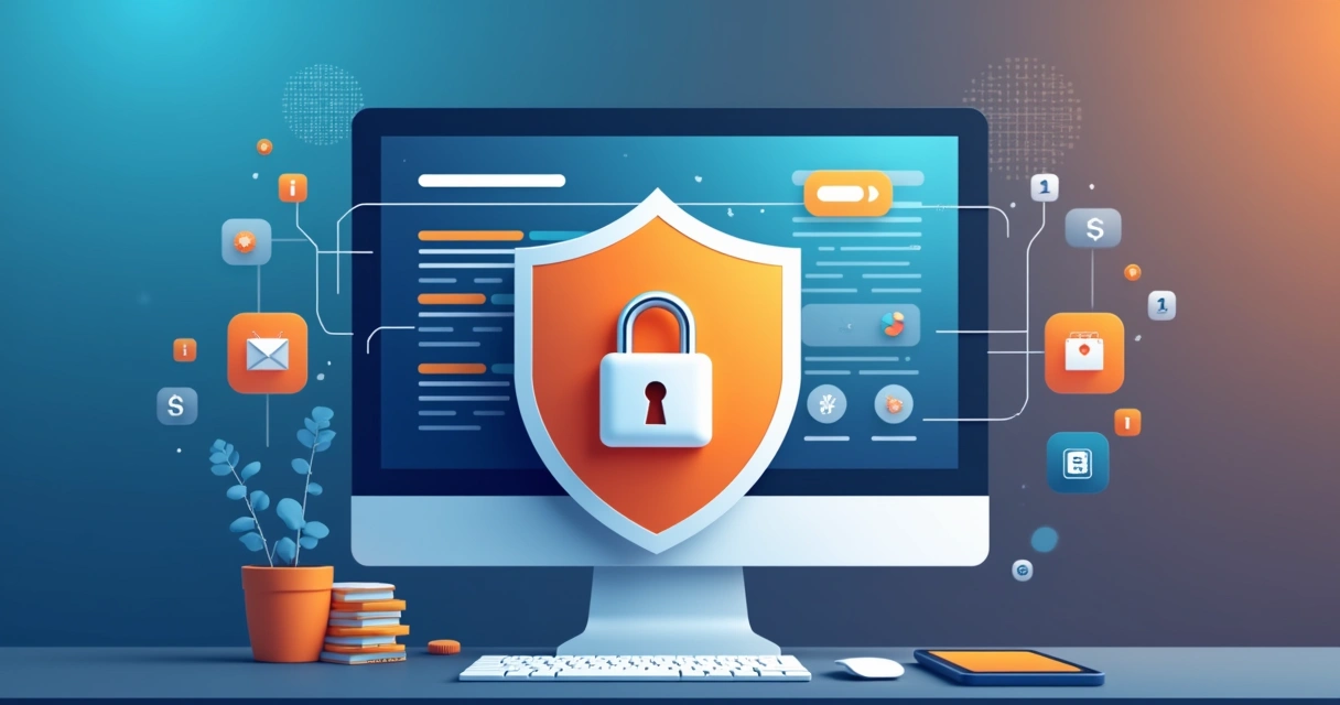Escudo e cadeado diante de um computador com interface de apostas 