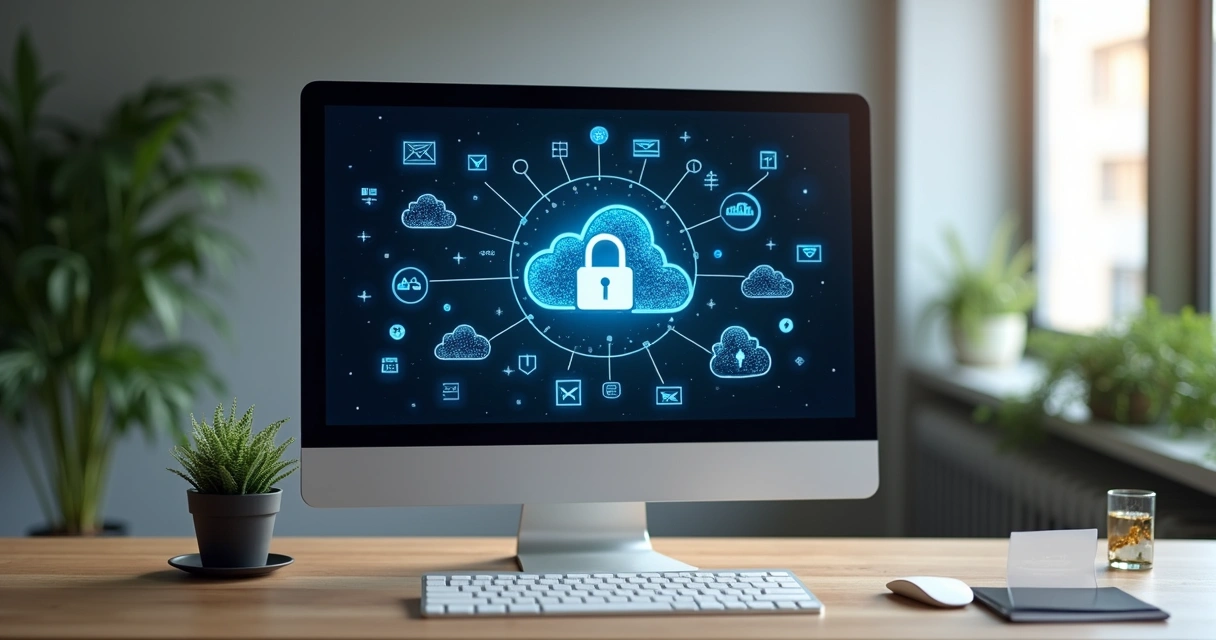 Tela de computador exibindo sistema seguro de armazenamento de arquivos 