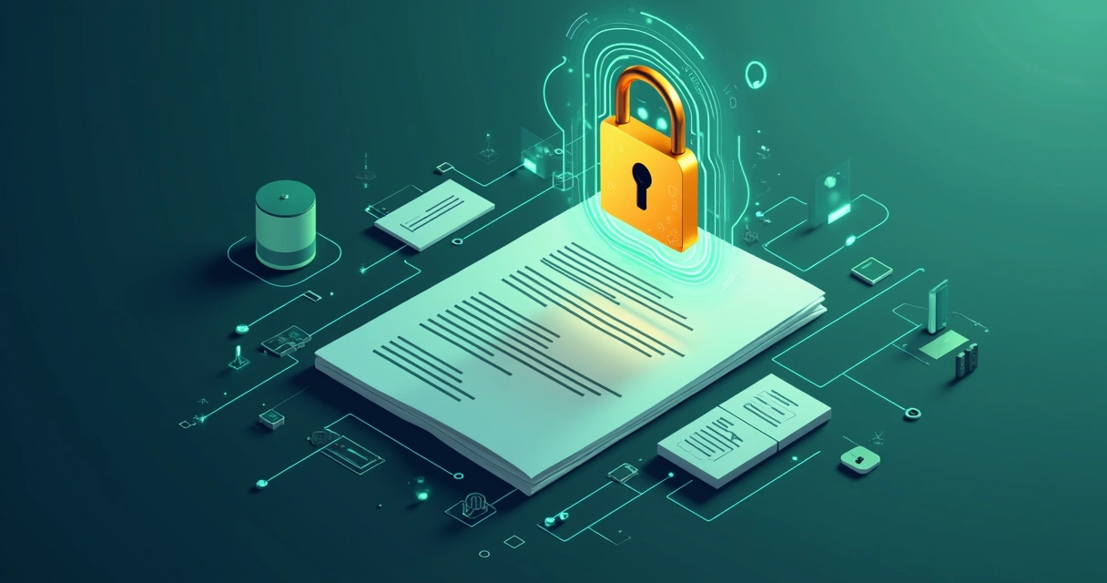Gráfico mostrando cadeado digital e elementos de criptografia como símbolo de segurança em assinaturas digitais. 