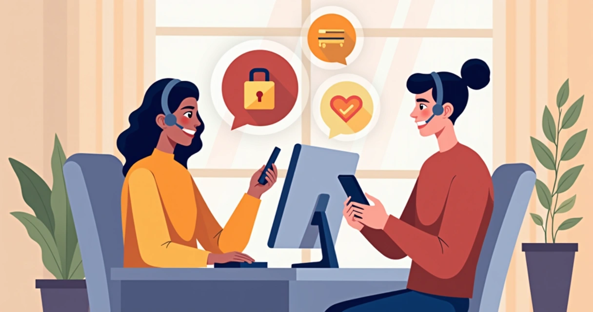 Equipe de atendimento oferecendo suporte humano e seguro ao lojista 