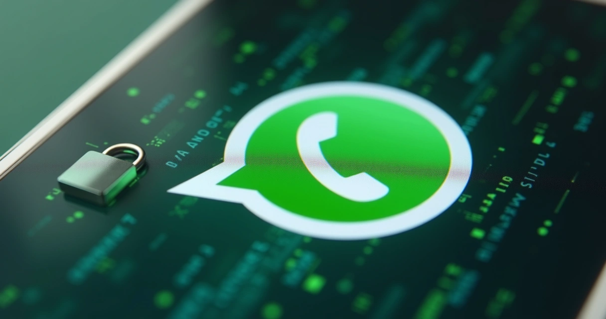 Ícone de cadeado sobre tela de grupo WhatsApp, simbolizando segurança 