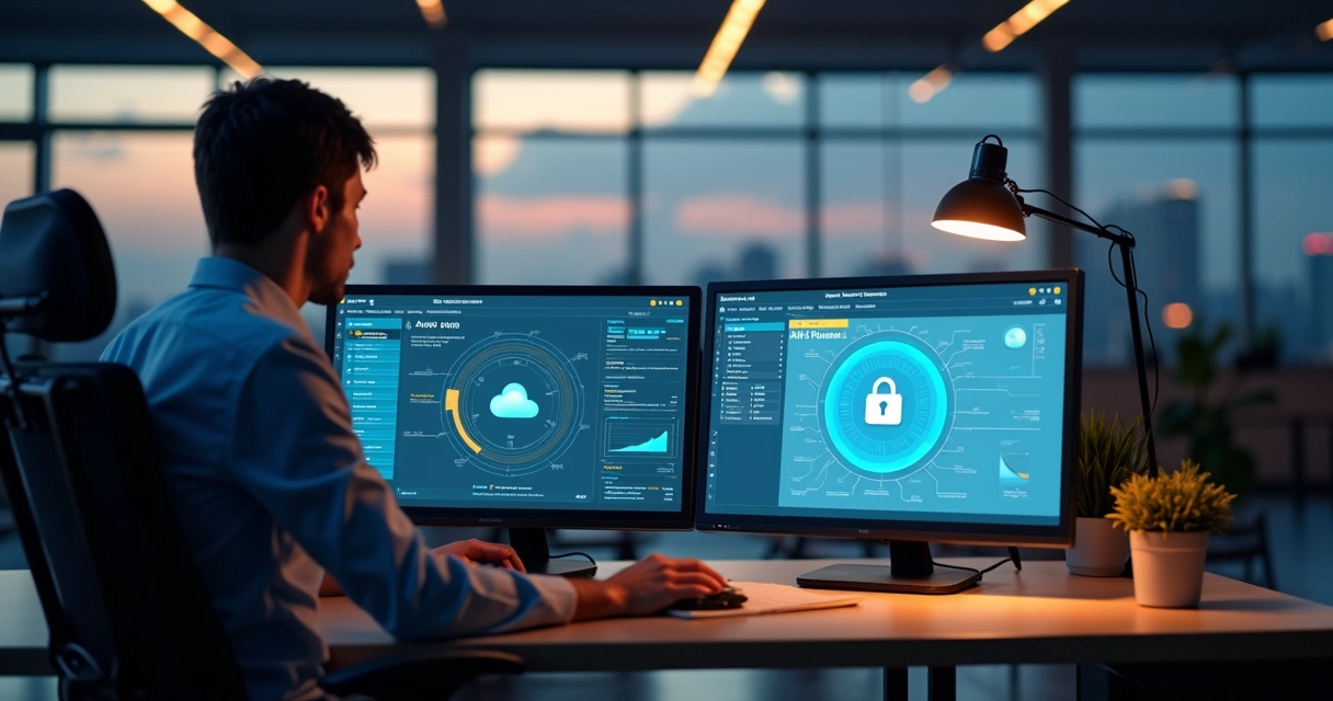 Pessoa analisando backup seguro em ambiente cloud