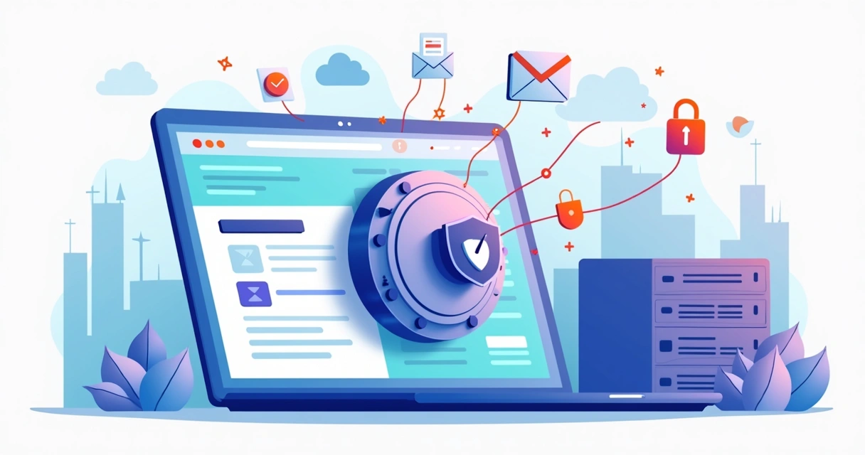 Cofre digital protegendo base de leads em painel de landing page 