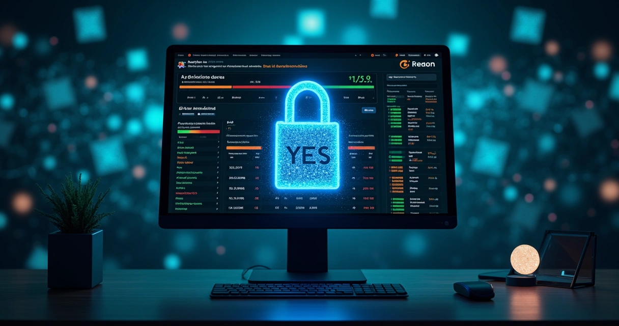Tela de plataforma de previsões com cadeado digital e blocos de blockchain ao fundo 