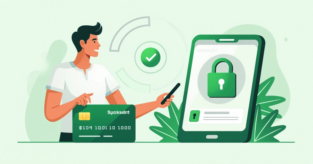 Cliente finalizando compra segura em loja virtual com ícone de cadeado 