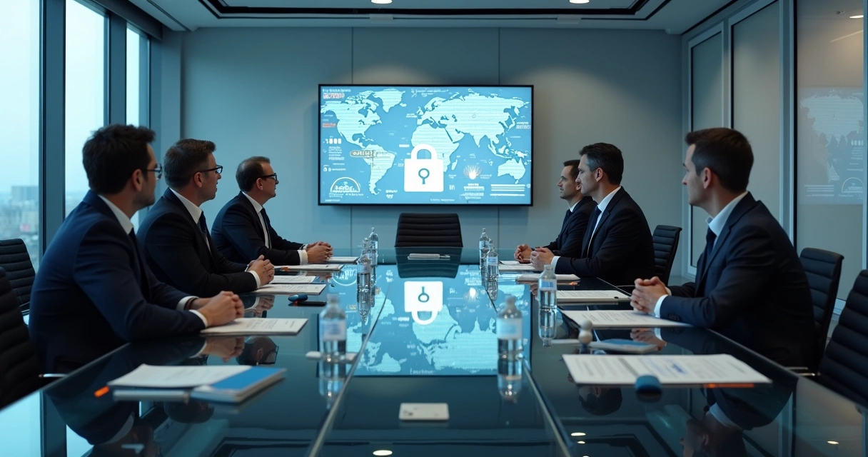Reunião de diretoria discutindo segurança cibernética 