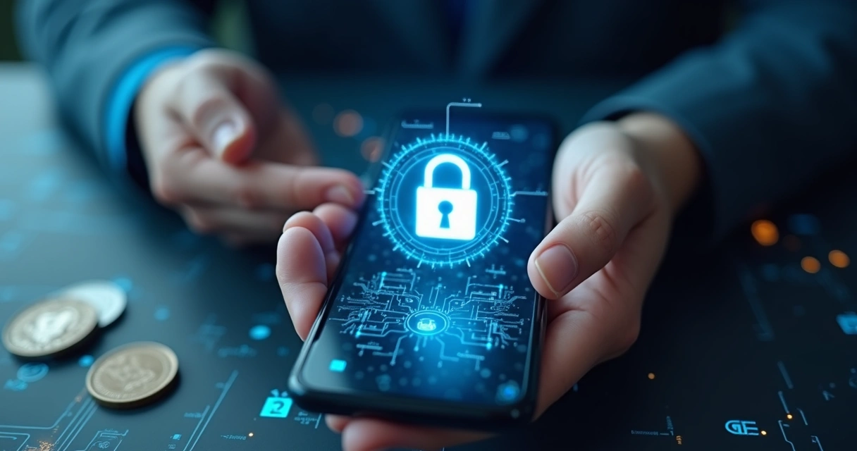 Celular mostrando cadeado digital, representando segurança de dados bancários 