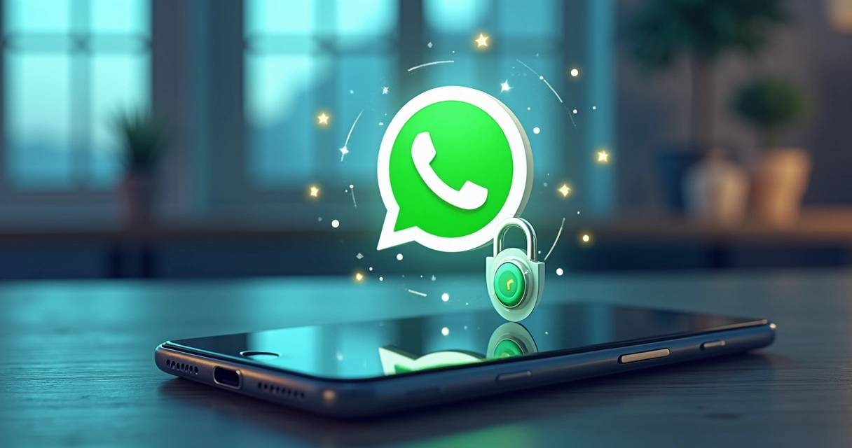 Ilustração de telefone com cadeado simbolizando segurança de conta no WhatsApp 