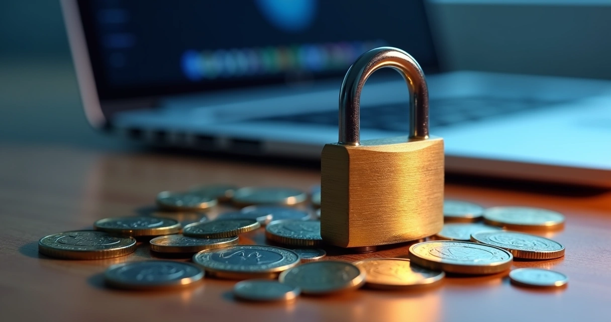 Cadeado e moedas simbolizando segurança de contas internacionais 
