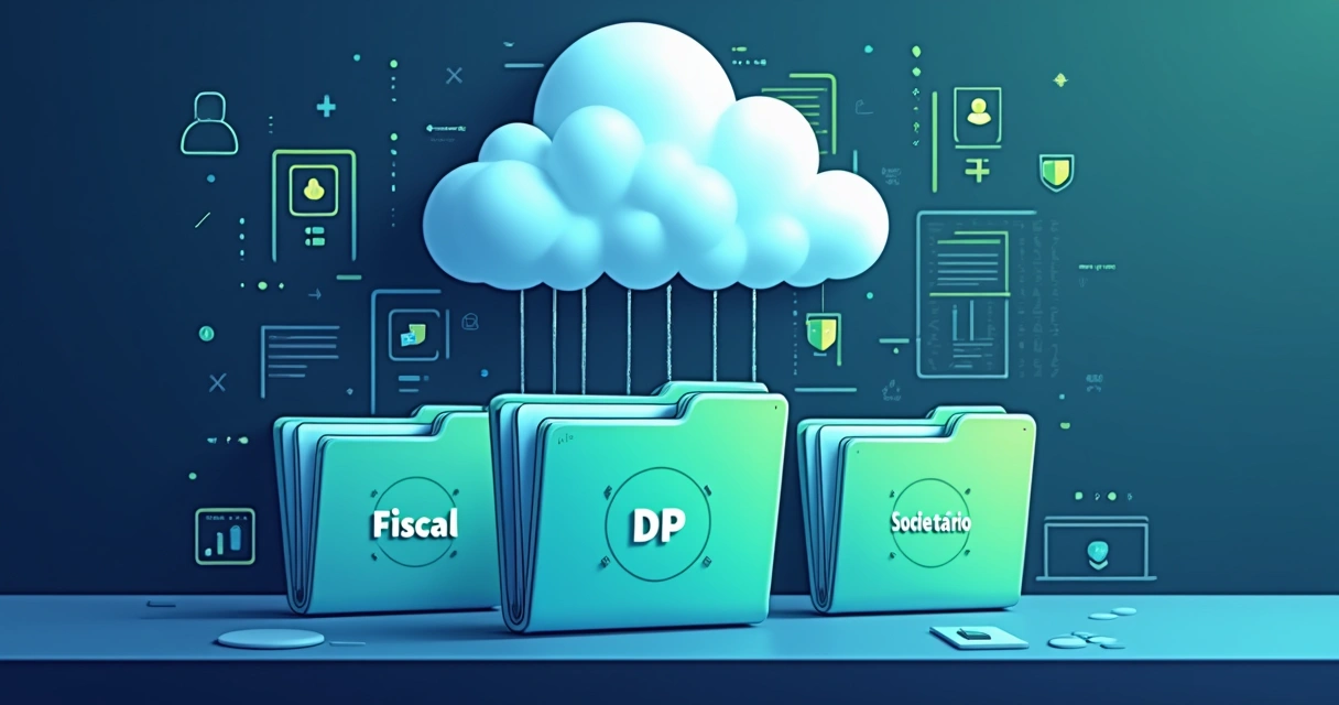 Ilustração mostrando proteção LGPD em dados corporativos armazenados na nuvem 