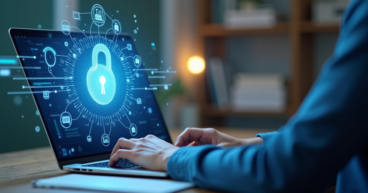 Aluno protegido enquanto assiste a curso digital 
